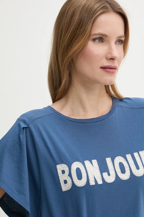 United Colors of Benetton pamut póló sötétkék 3LNSD109Z