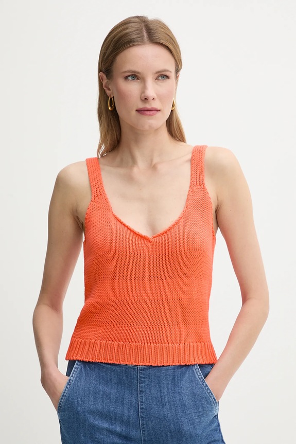 United Colors of Benetton top din bumbac forma V portocaliu 1898DH018