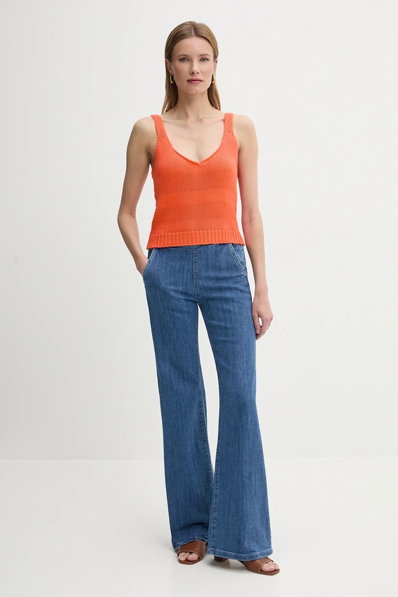 United Colors of Benetton top din bumbac 1898DH018 portocaliu SS25