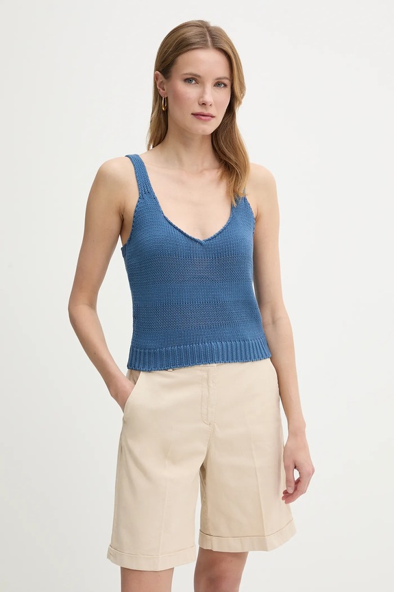 United Colors of Benetton pamut top V-nyakú sötétkék 1898DH018