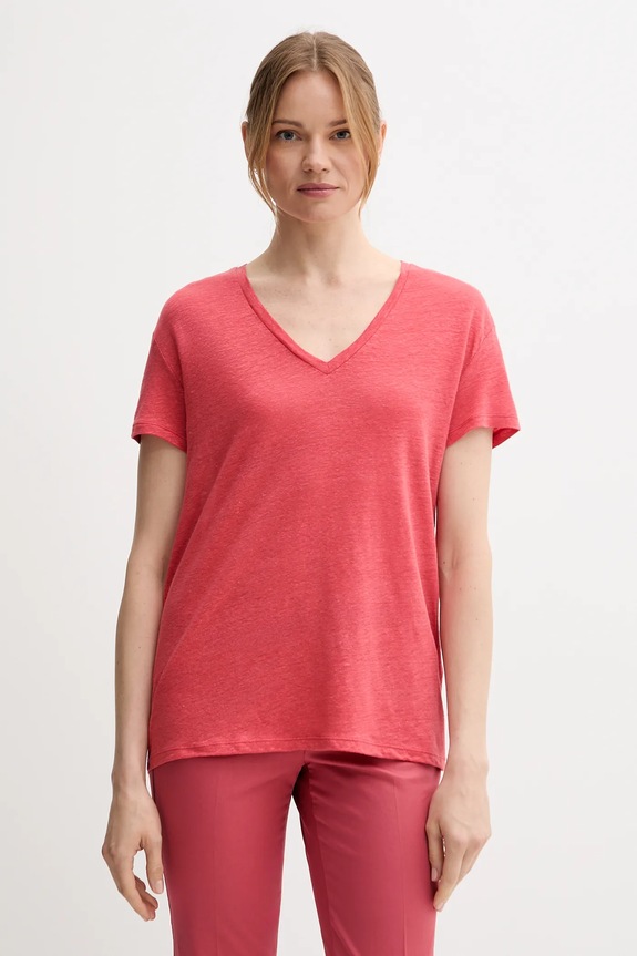 Ľanové tričko United Colors of Benetton relaxed červená 37UJD401Q