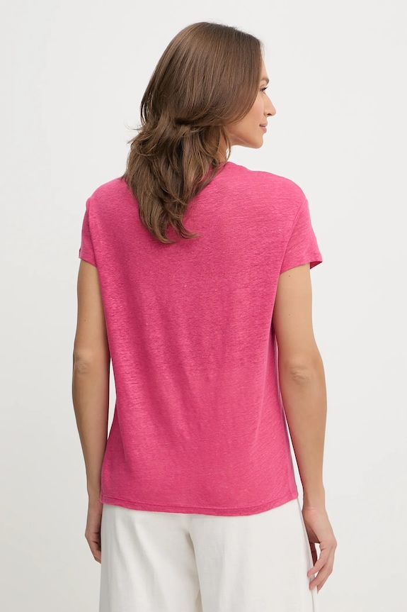 Oblačila Lanena kratka majica United Colors of Benetton 37UJD401Q roza