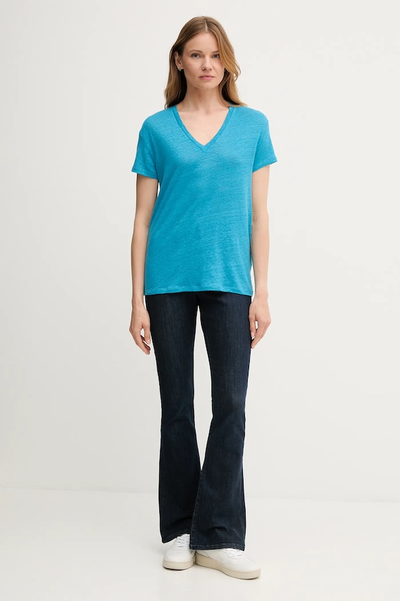 Ľanové tričko United Colors of Benetton 37UJD401Q modrá SS25