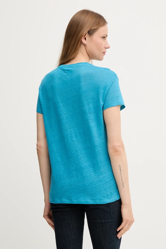 Oblečenie Ľanové tričko United Colors of Benetton 37UJD401Q modrá