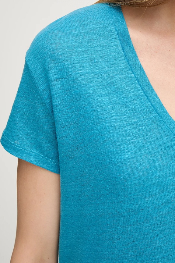 Ľanové tričko United Colors of Benetton 37UJD401Q modrá