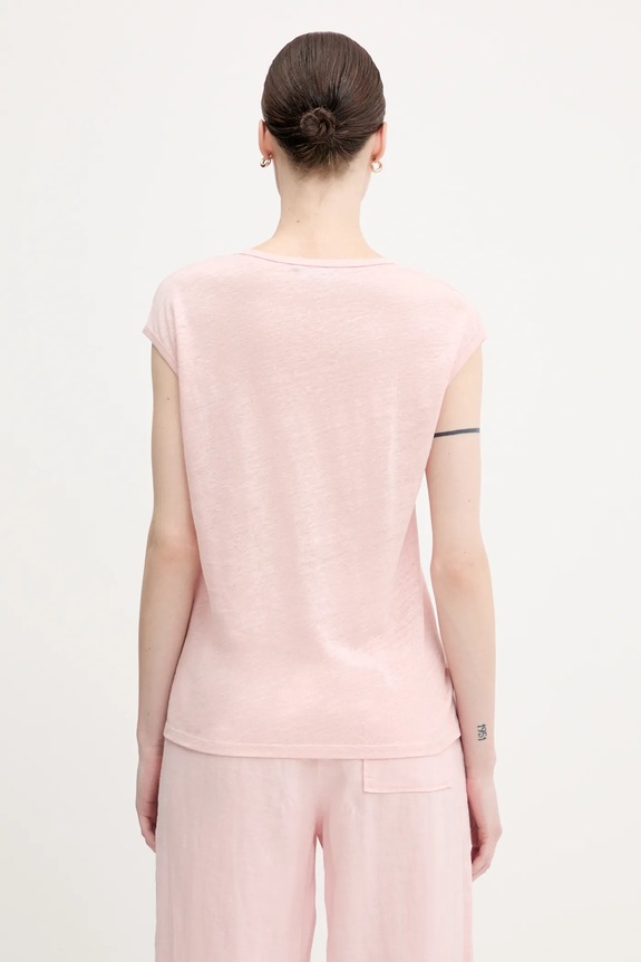 Oblečenie Ľanové tričko United Colors of Benetton 37UJE16B1 ružová