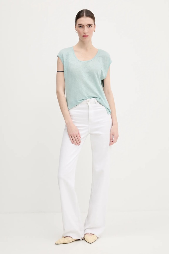 Ľanové tričko United Colors of Benetton 37UJE16B1 tyrkysová SS25