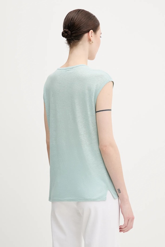 Oblečenie Ľanové tričko United Colors of Benetton 37UJE16B1 tyrkysová