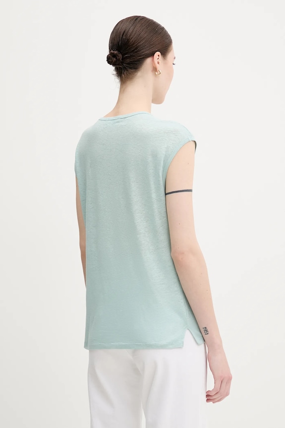 Oblečenie Ľanové tričko United Colors of Benetton 37UJE16B1 tyrkysová