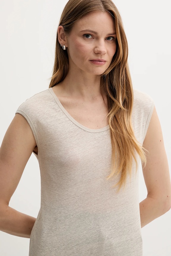 Lanena majica kratkih rukava United Colors of Benetton bež 37UJE16B1