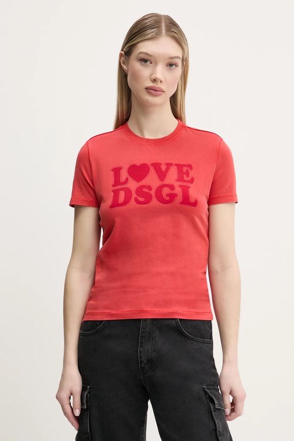 Desigual t-shirt LOVE DSGL elasztánnal piros 25SWTK10