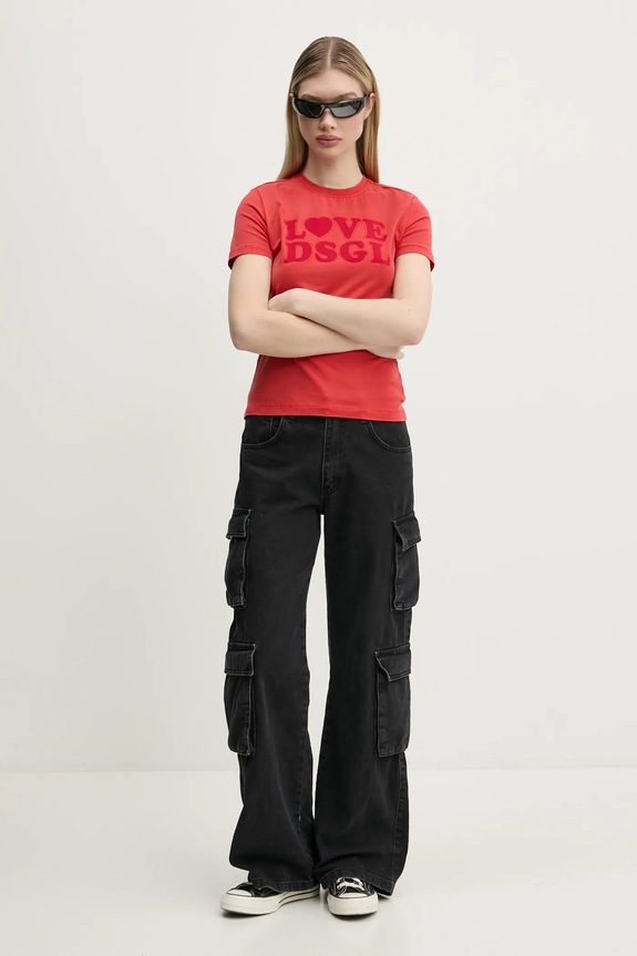 Desigual t-shirt LOVE DSGL 25SWTK10 piros SS25