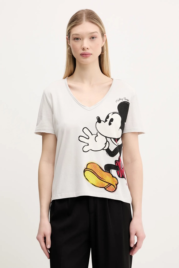 Desigual pamut póló MICKEY JOKER pamut szürke 25SWTKAG