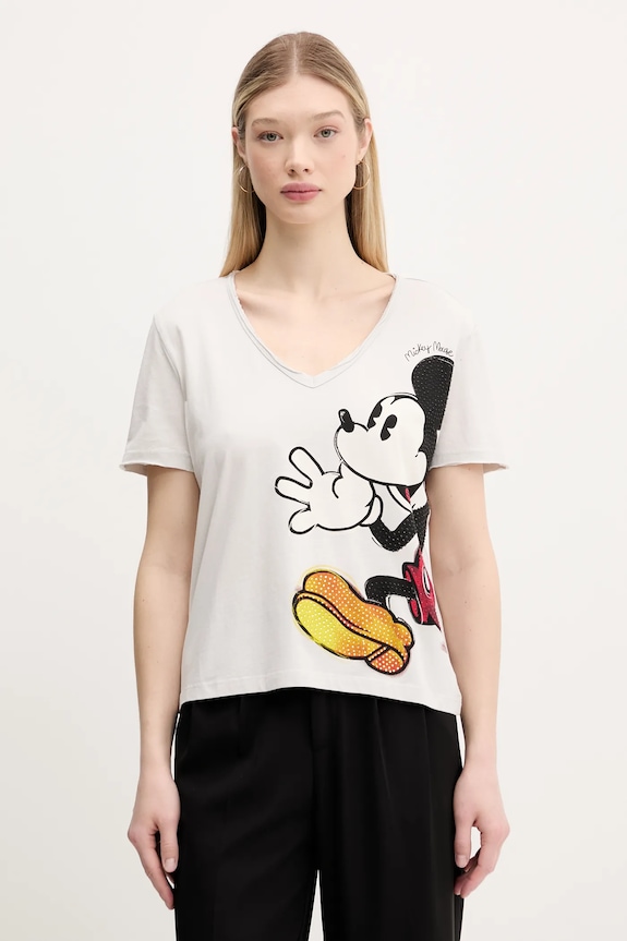 Desigual pamut póló MICKEY JOKER pamut szürke 25SWTKAG
