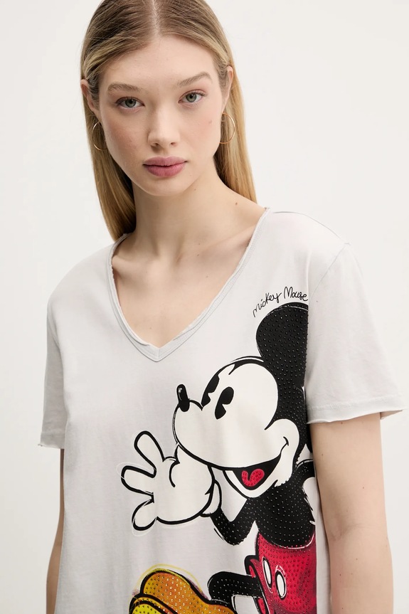 Desigual pamut póló MICKEY JOKER szürke 25SWTKAG