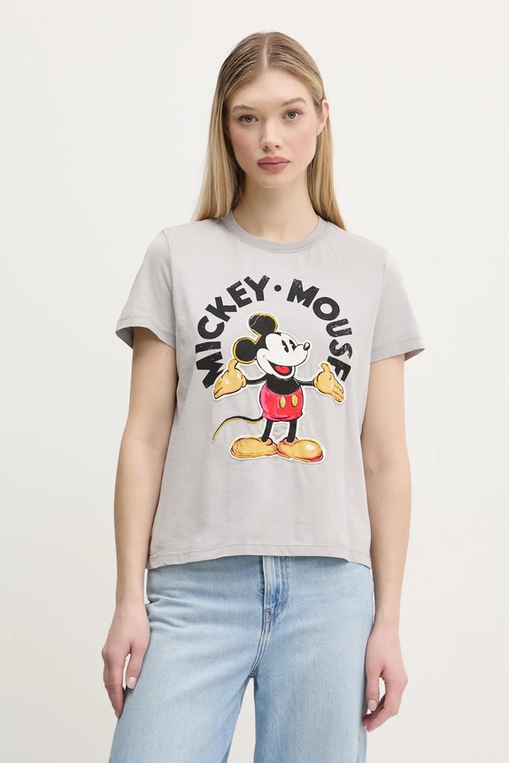 Desigual tricou din bumbac MICKEY MOUSE print gri 25SWTKAI