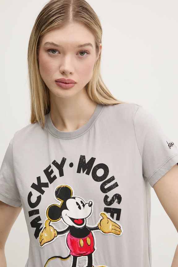 Desigual tricou din bumbac MICKEY MOUSE gri 25SWTKAI