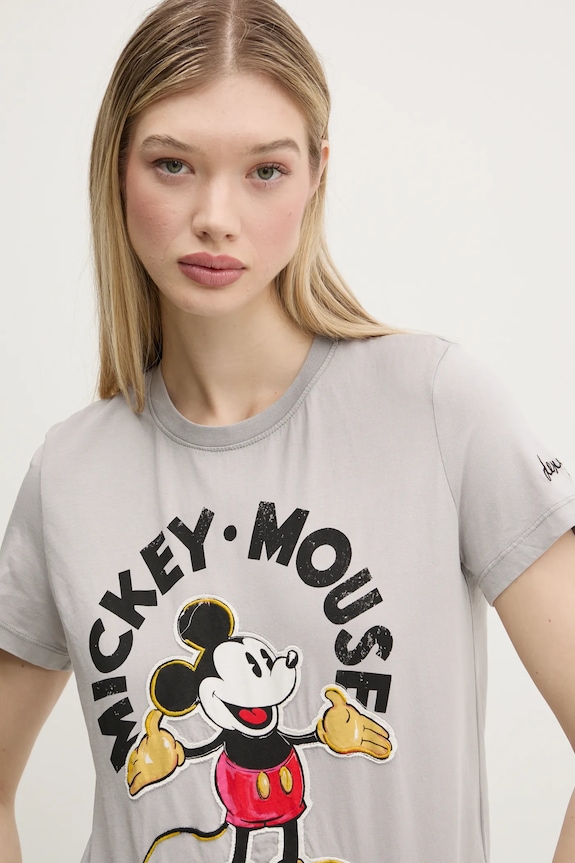 Desigual tricou din bumbac MICKEY MOUSE gri 25SWTKAI