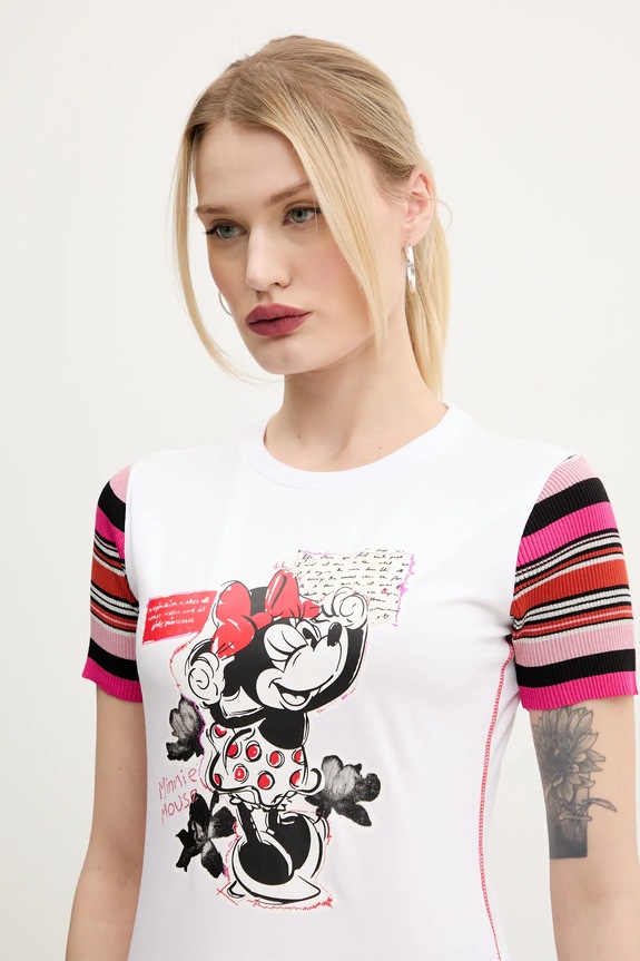 Μπλουζάκι Desigual MINNIE κανονικό λευκό 25SWTK39