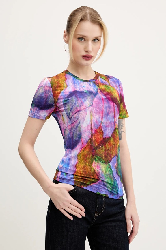 Μπλουζάκι Desigual YELLOWSTONE με ελαστάν μωβ 25SWTK89