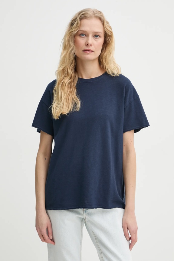 American Vintage tricou din bumbac uni bleumarin SON02FGE25