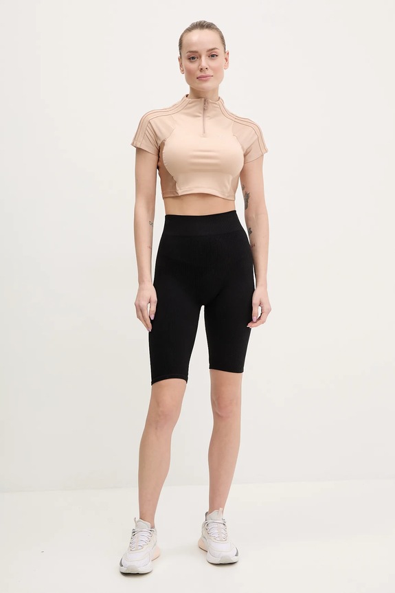 adidas Originals tricou Zip Up Crop Top JJ0916 bej SS25