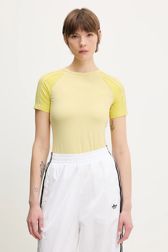 Μπλουζάκι adidas Originals 3-Stripes απλικέ κίτρινο JC6679