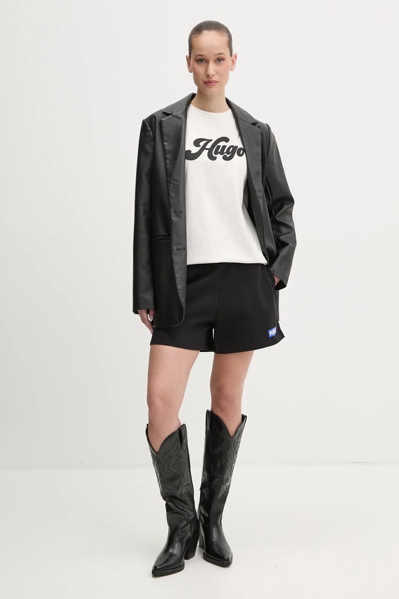 Βαμβακερό μπλουζάκι HUGO 50539101 μπεζ SS25