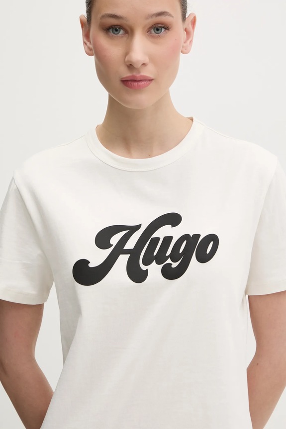 Βαμβακερό μπλουζάκι HUGO μπεζ 50539101