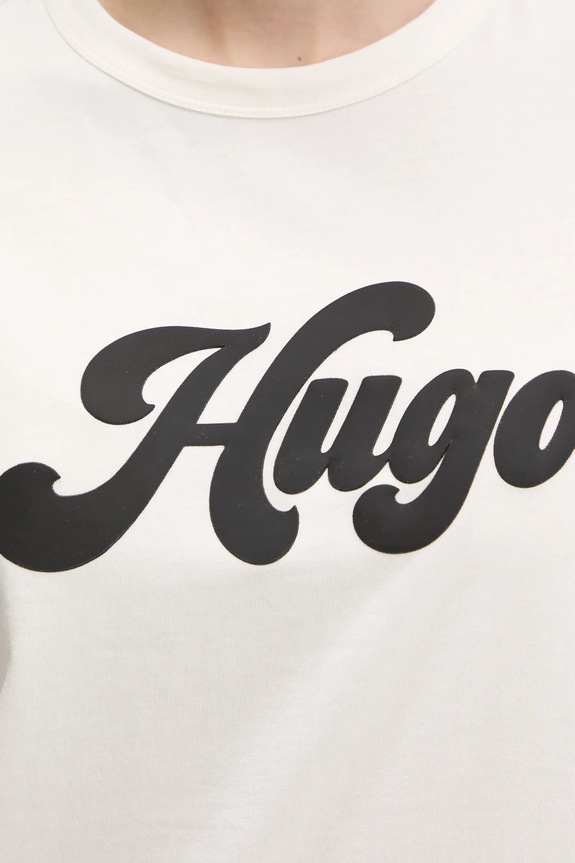 Βαμβακερό μπλουζάκι HUGO 50539101 μπεζ