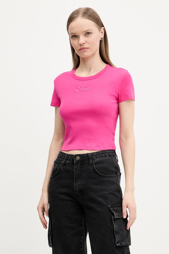 HUGO tricou din bumbac Delanor_2 imprimeu roz 50539132