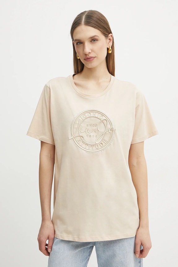 Liu Jo tricou din bumbac imprimeu bej TA5174.JS923