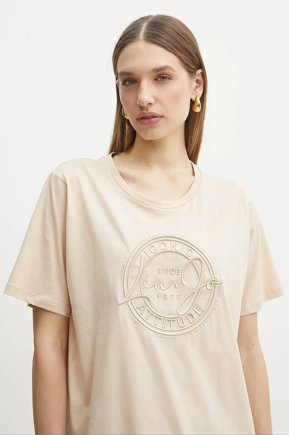 Liu Jo tricou din bumbac bej TA5174.JS923