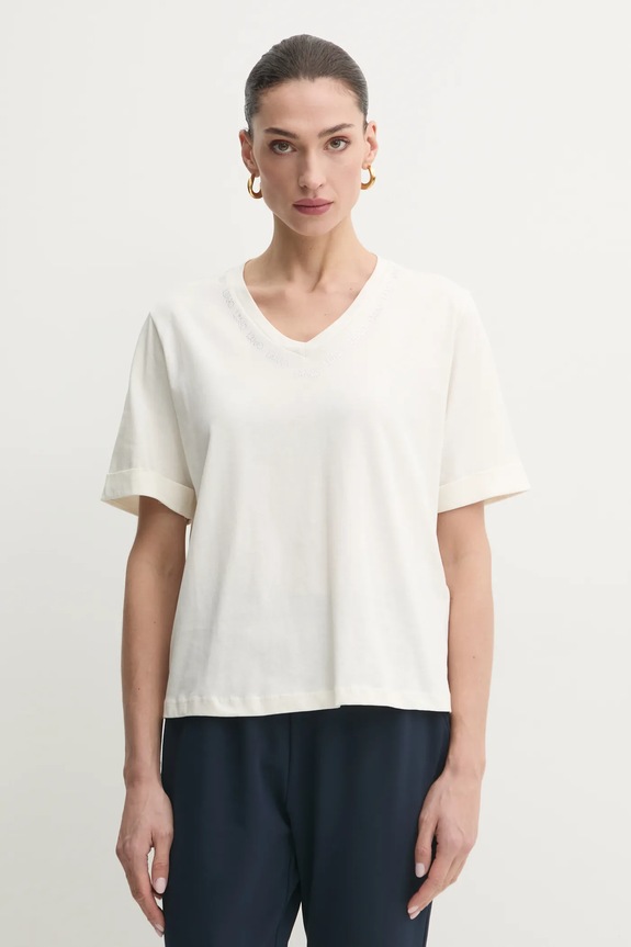 Liu Jo t-shirt bawełniany regular beżowy TA5175.JS923