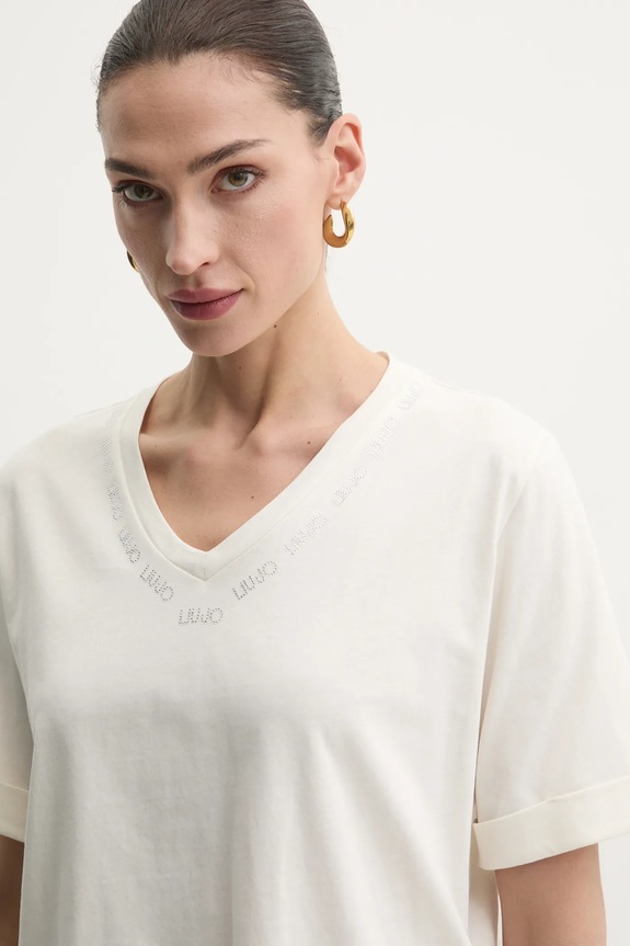 Liu Jo t-shirt bawełniany beżowy TA5175.JS923