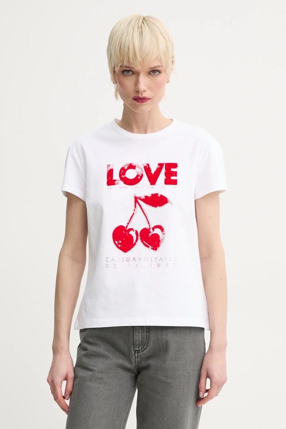 Bavlněné tričko ZADIG&VOLTAIRE potisk bílá JWTS02684.107