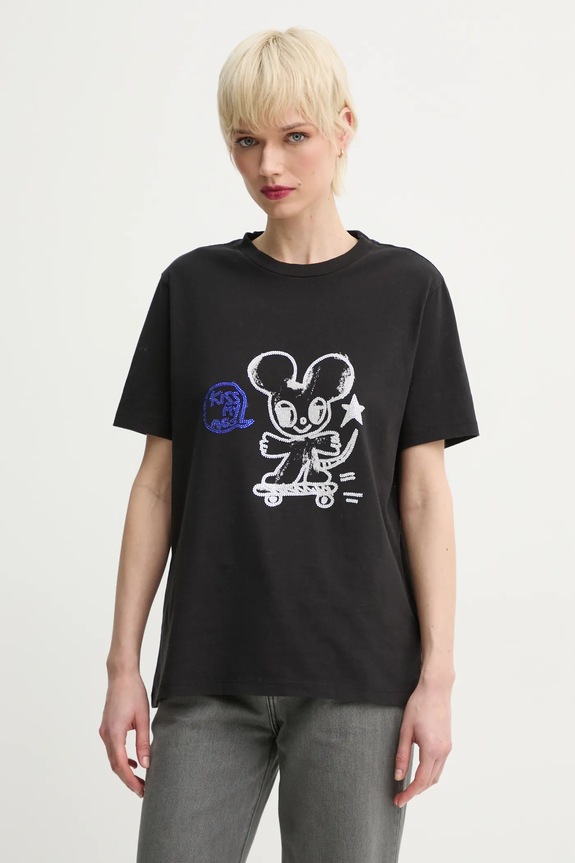 Βαμβακερό μπλουζάκι ZADIG&VOLTAIRE στάμπα μαύρο JWTS02734.11