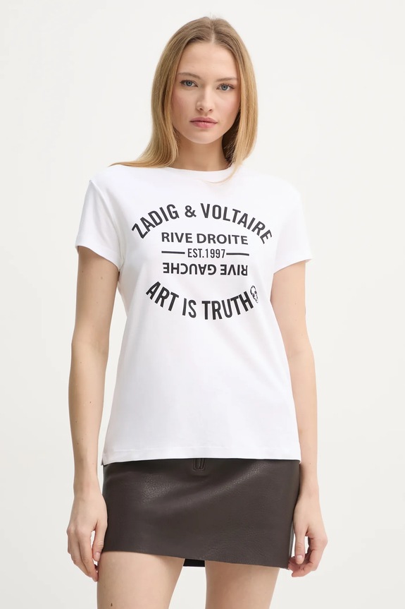 ZADIG&VOLTAIRE t-shirt bawełniany nadruk biały JWTS02769.107