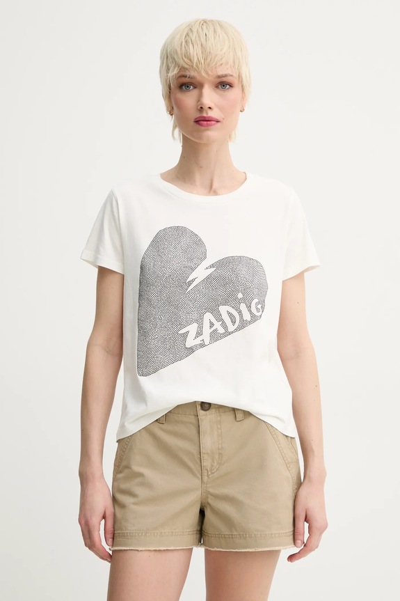 Bavlněné tričko ZADIG&VOLTAIRE nášivka béžová JWTS02782.103