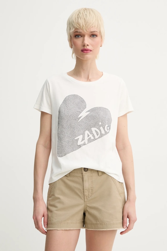 Bavlněné tričko ZADIG&VOLTAIRE nášivka béžová JWTS02782.103