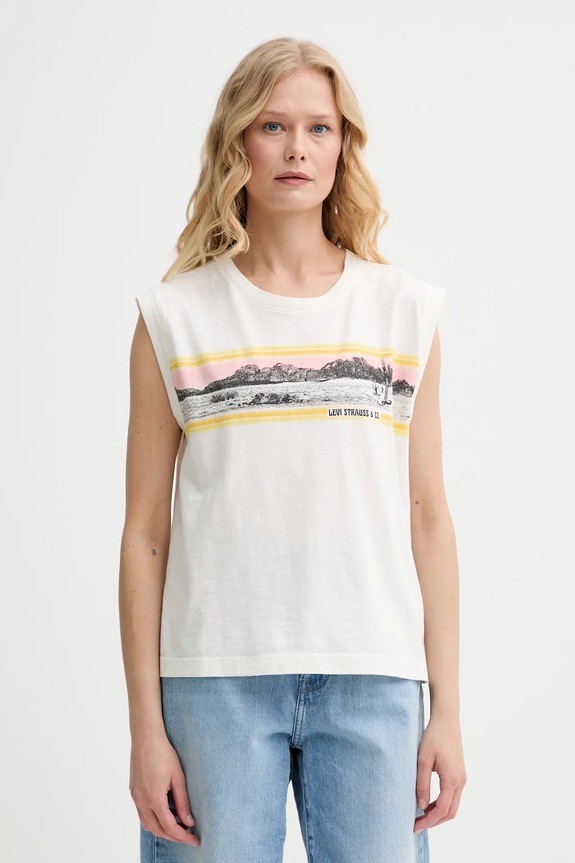 Βαμβακερό τοπ Levi's GR BOXY TANK άλλο μπεζ 001MW