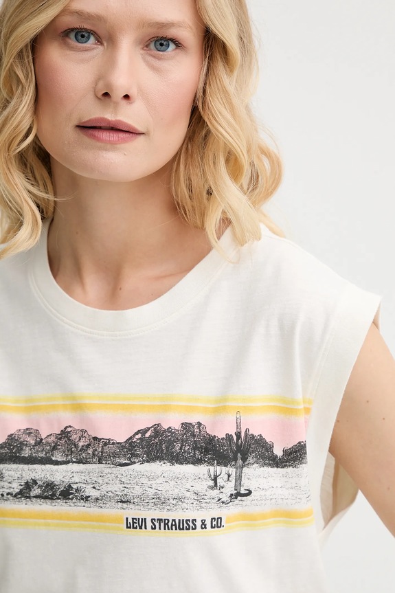 Βαμβακερό τοπ Levi's GR BOXY TANK μπεζ 001MW
