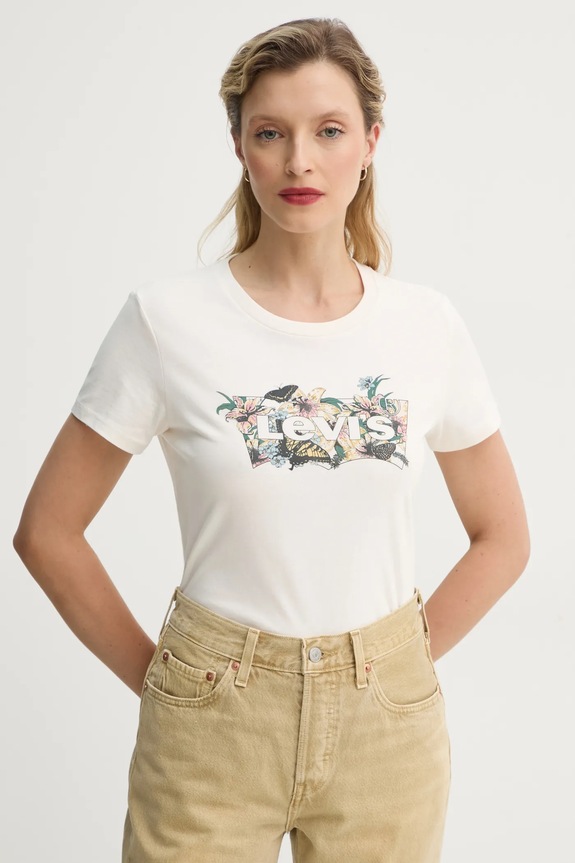 Levi's tricou din bumbac THE PERFECT TEE print bej 17369.