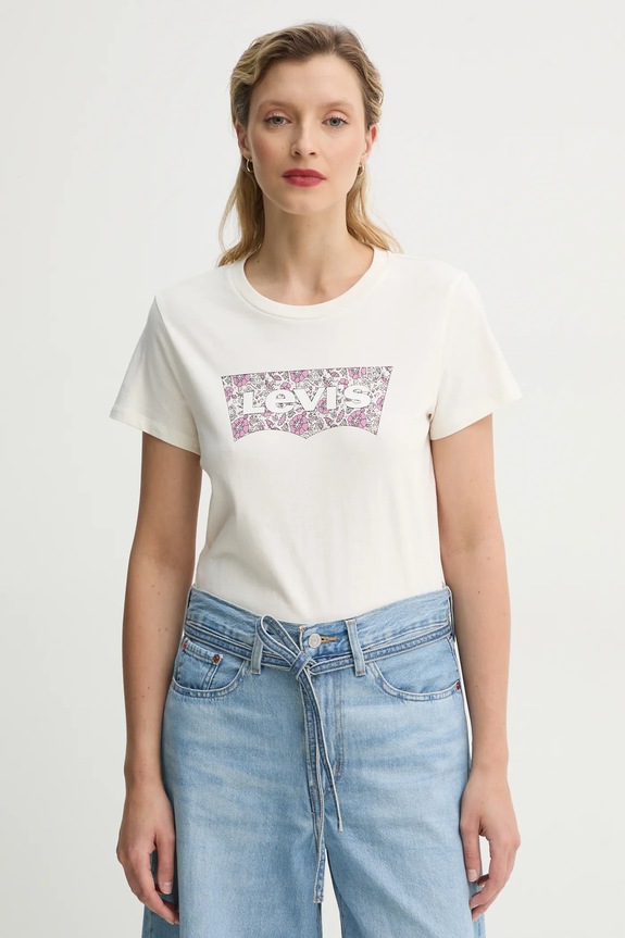 Levi's t-shirt bawełniany THE PERFECT TEE nadruk beżowy 17369.