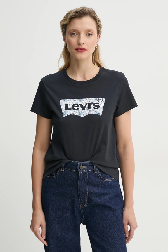 Bavlnené tričko Levi's THE PERFECT TEE potlač čierna 17369.