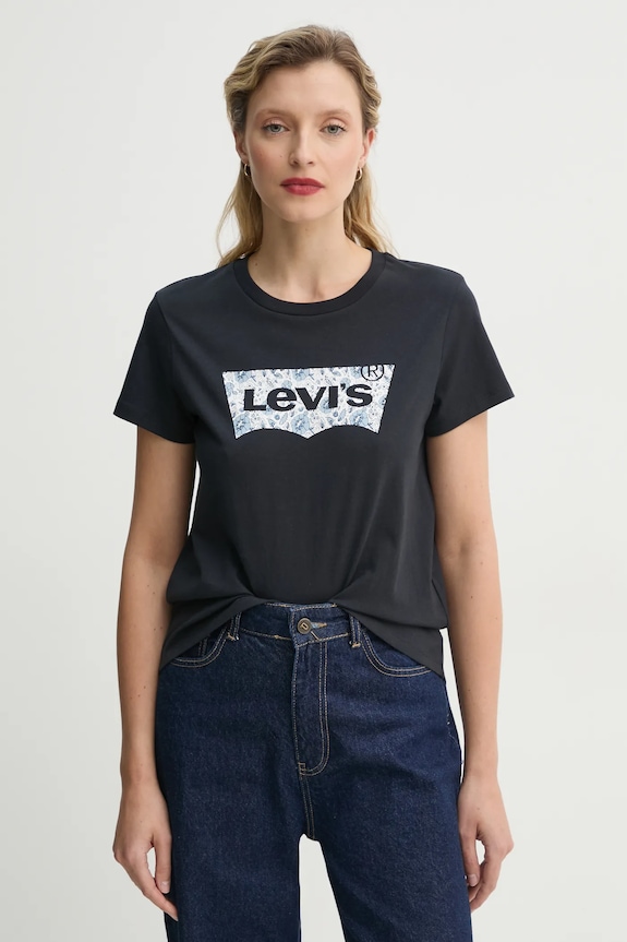 Bavlnené tričko Levi's THE PERFECT TEE potlač čierna 17369.