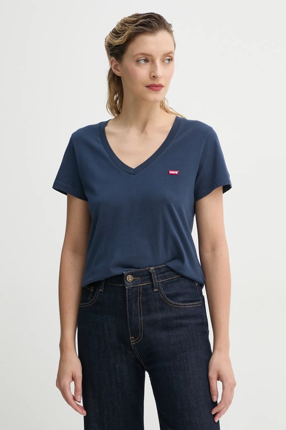 Bavlnené tričko Levi's LSE_PERFECT VNECK pásiky tmavomodrá A3170