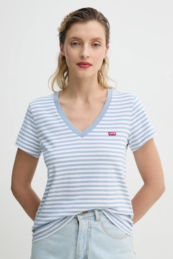 Levi's t-shirt in cotone LSE_PERFECT VNECK a strisce blu A3170