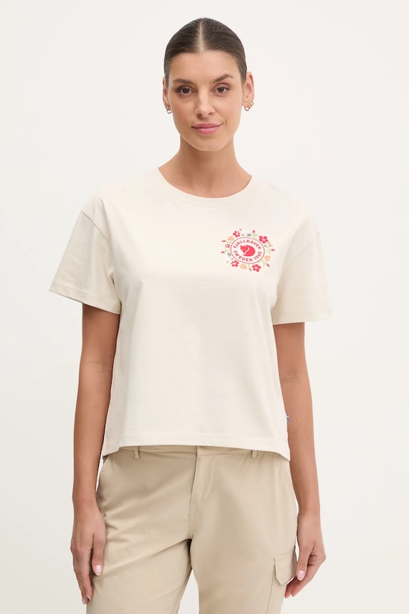 Tričko Fjallraven Fjällblomster potlač béžová F14600213