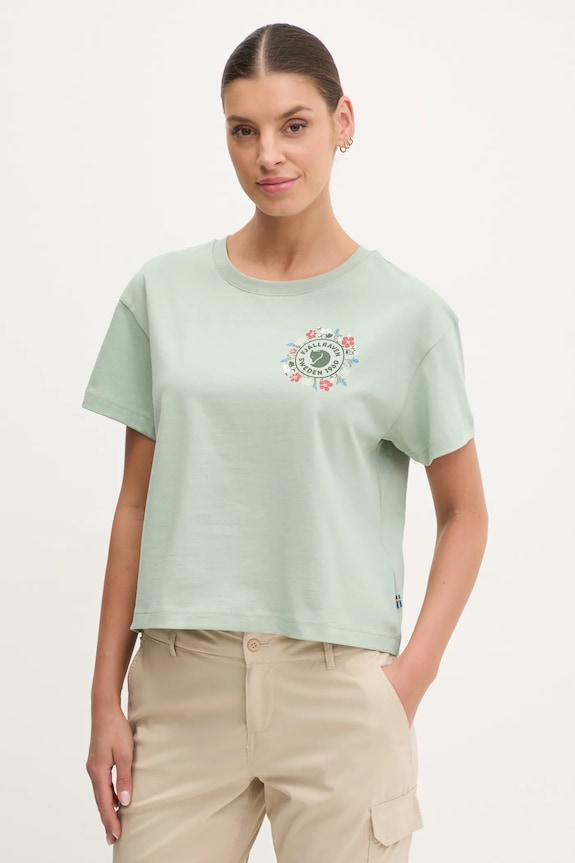 Tričko Fjallraven Fjällblomster potlač zelená F14600213